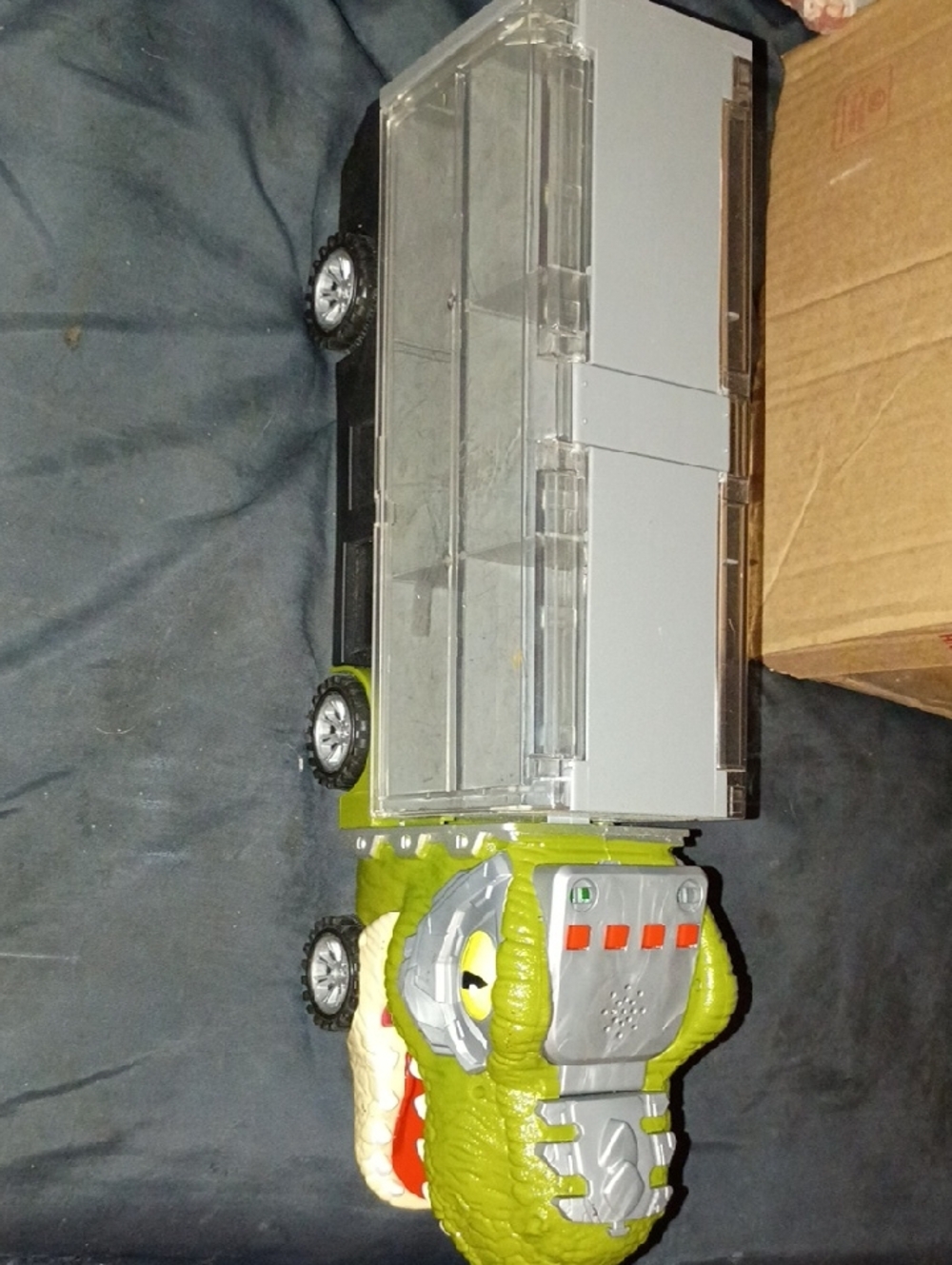 Green Dinosaur Monster Truck Toy with Clear Cargo Trailer